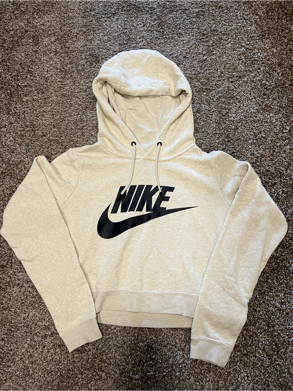 Cropped Nike Hoodie in Tan with Black Swoosh